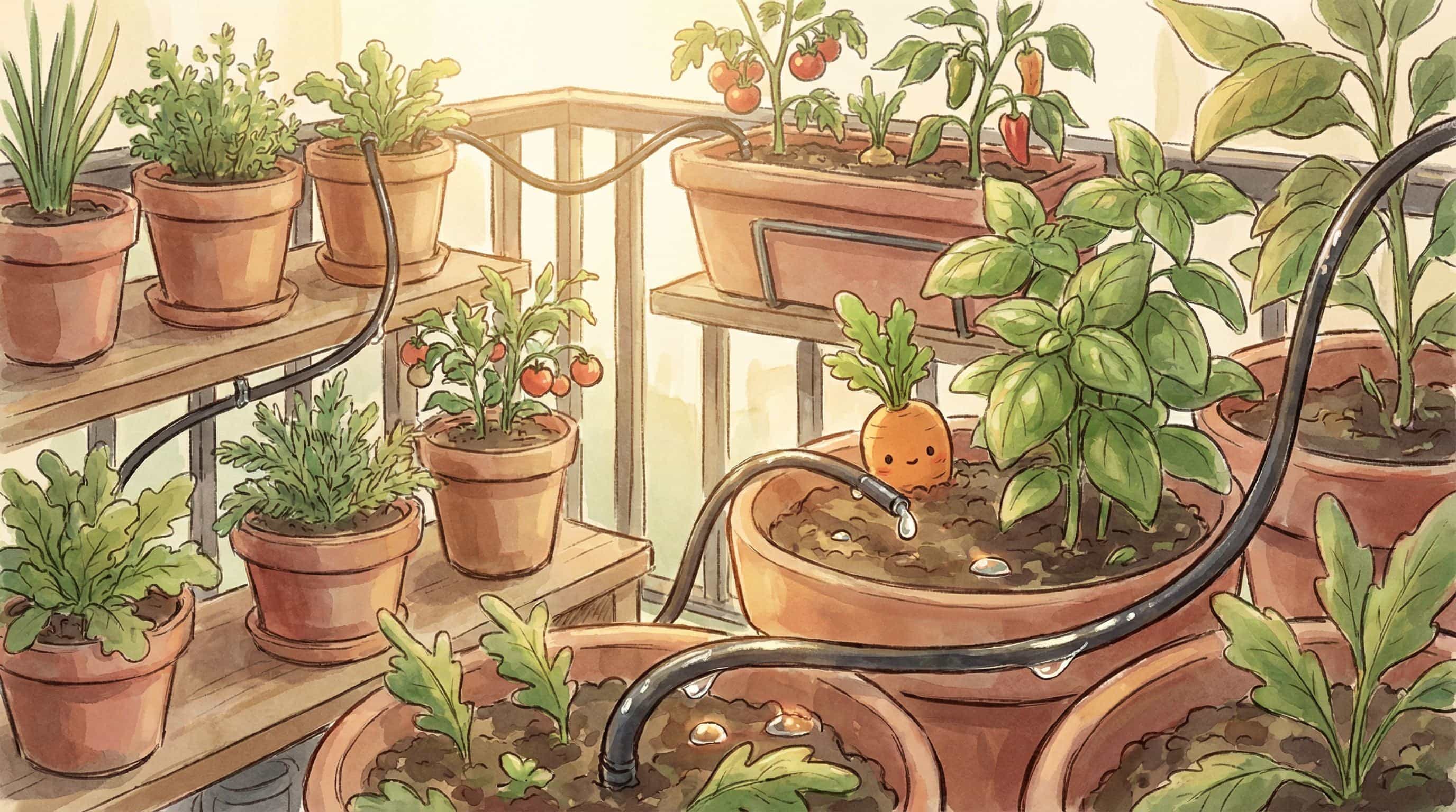 Riego por goteo casero en terraza o balcón